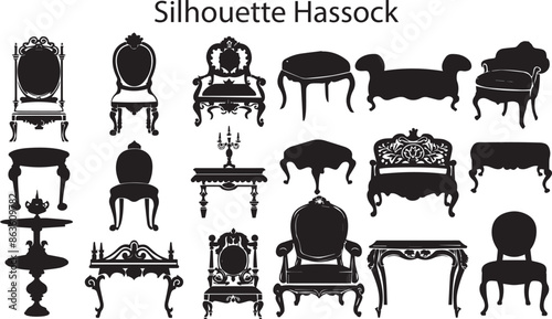 Hassock Dark Silhouette Shapes Vector Set 