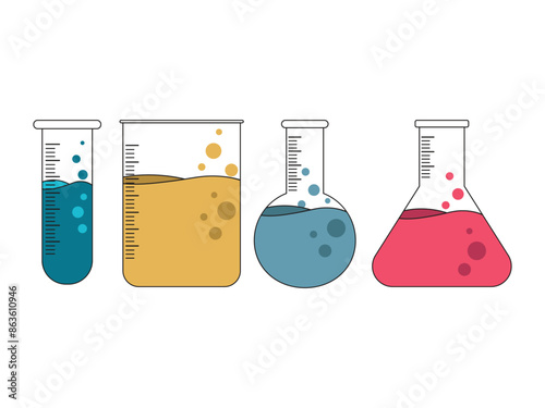 Chemical flask vector illustration. Test tube with different colour liquid illustration.