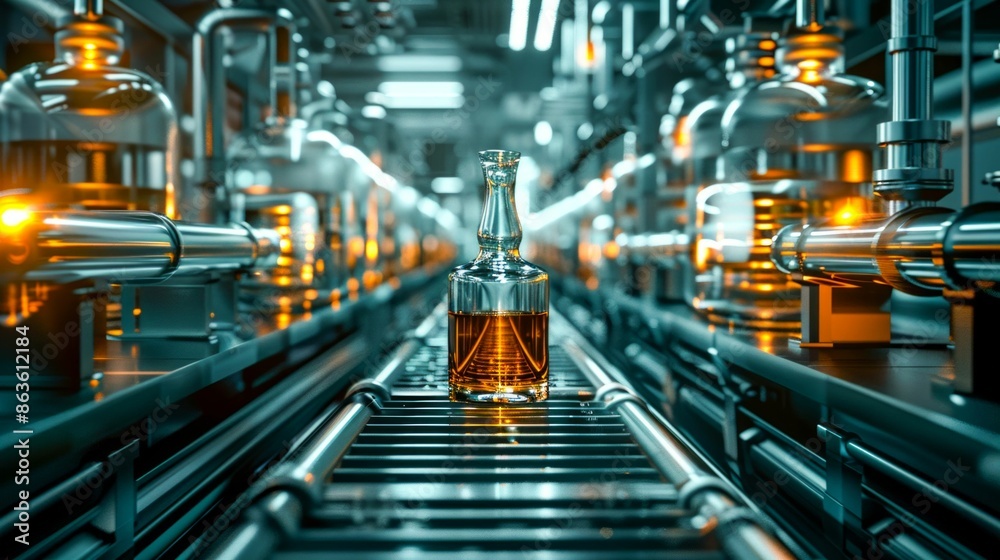 Chemical Bottles on Automated Production Line. Generative ai Chemical Bottles on Automated Production Line. Generative ai