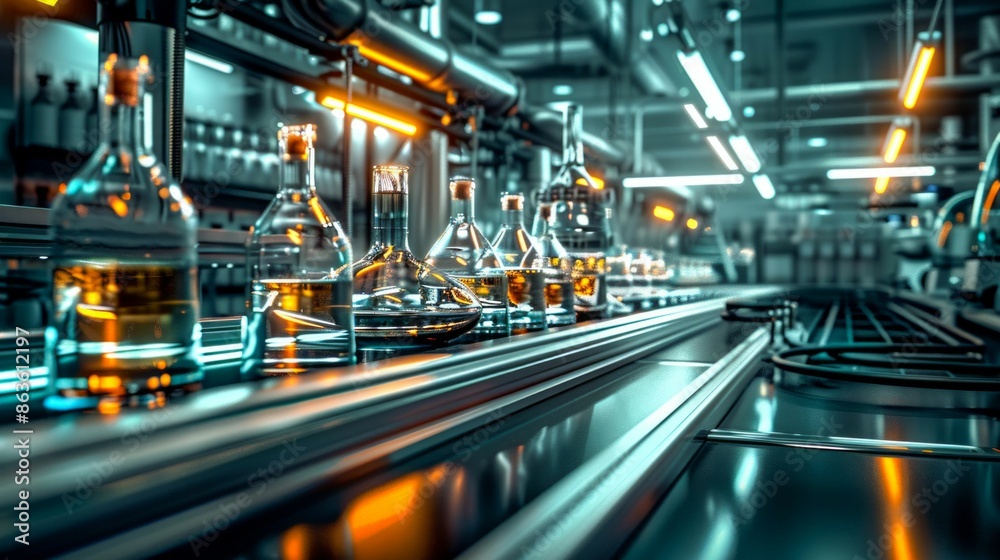 Chemical Bottles on Automated Production Line. Generative ai Chemical Bottles on Automated Production Line. Generative ai