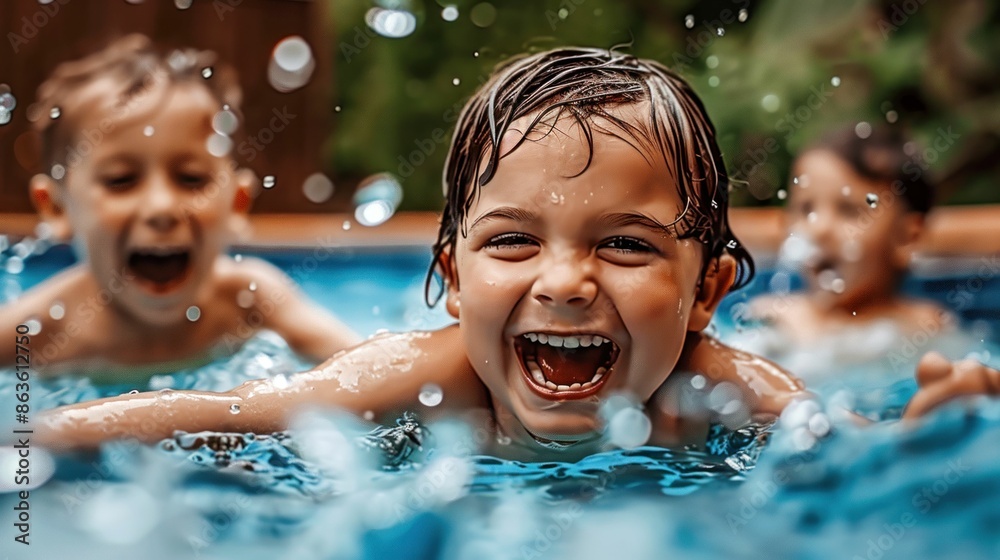 Children Enjoying Fun in the Swimming Pool. Generative ai Children Enjoying Fun in the Swimming Pool. Generative ai