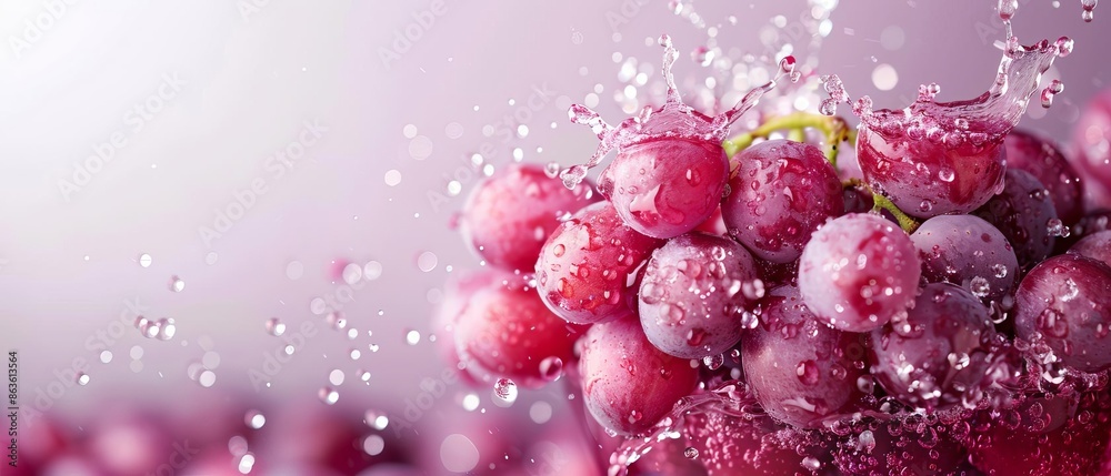 Close-up of fresh, ripe red grapes with water droplets, creating a refreshing and juicy fruit image perfect for food and drink themes. Close-up of fresh, ripe red grapes with water droplets, creating a refreshing and juicy fruit image perfect for food and drink themes.