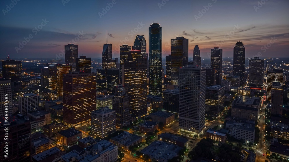 Obraz premium Aerial Nighttime View of Illuminated Skyscrapers
