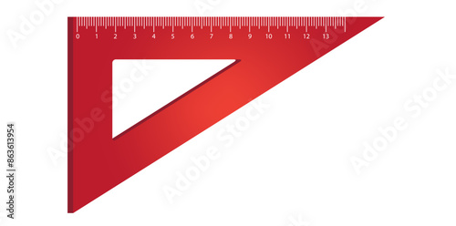 Gradient Triangle Geometric Object Isolated On White Background, School Ruler Vector Illustration.	