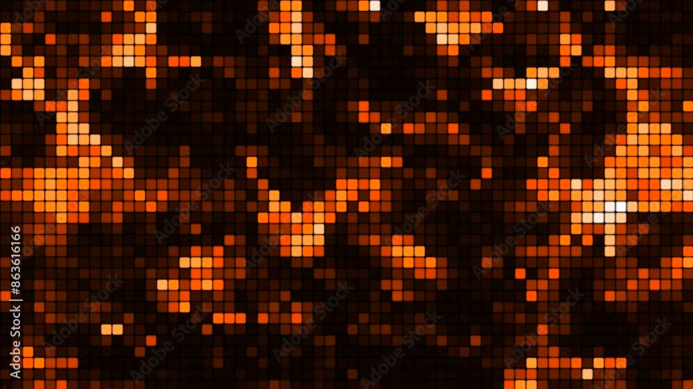 Gold mosaic background in technology concept. Abstract animated multi-colored LED squares. Technology digital square orange color background. Bright pixel grid background. 3D rendering. 4k animation Gold mosaic background in technology concept. Abstract animated multi-colored LED squares. Technology digital square orange color background. Bright pixel grid background. 3D rendering. 4k animation