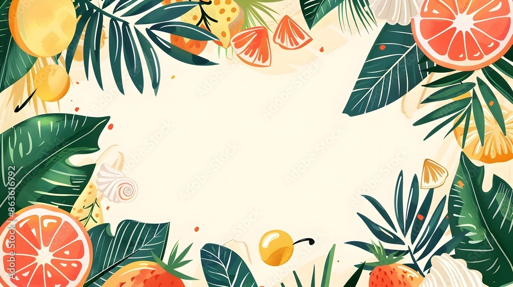 Fototapeta premium Vibrant Summer Doodle Border Design with Blank Space for Mockup or Copy