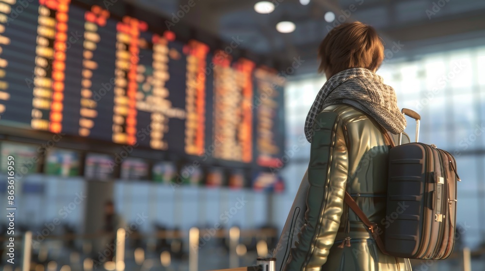JetSet Dreams Wanderlust Adventure Awaits with Traveler Checking Flight Information Board JetSet Dreams Wanderlust Adventure Awaits with Traveler Checking Flight Information Board