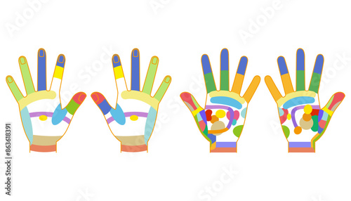 手のひらと手の甲の反射区・手のつぼ　図解イラストセット