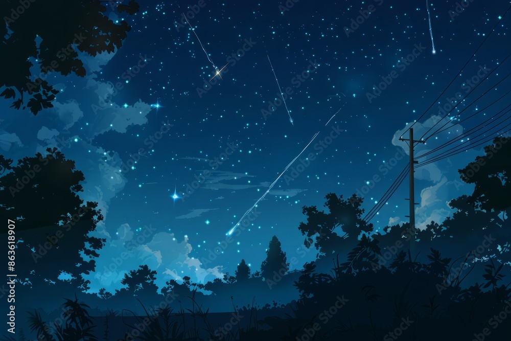Making wishes on shooting stars with friends on a peaceful night, cozy vibe, Generative AI Making wishes on shooting stars with friends on a peaceful night, cozy vibe, Generative AI
