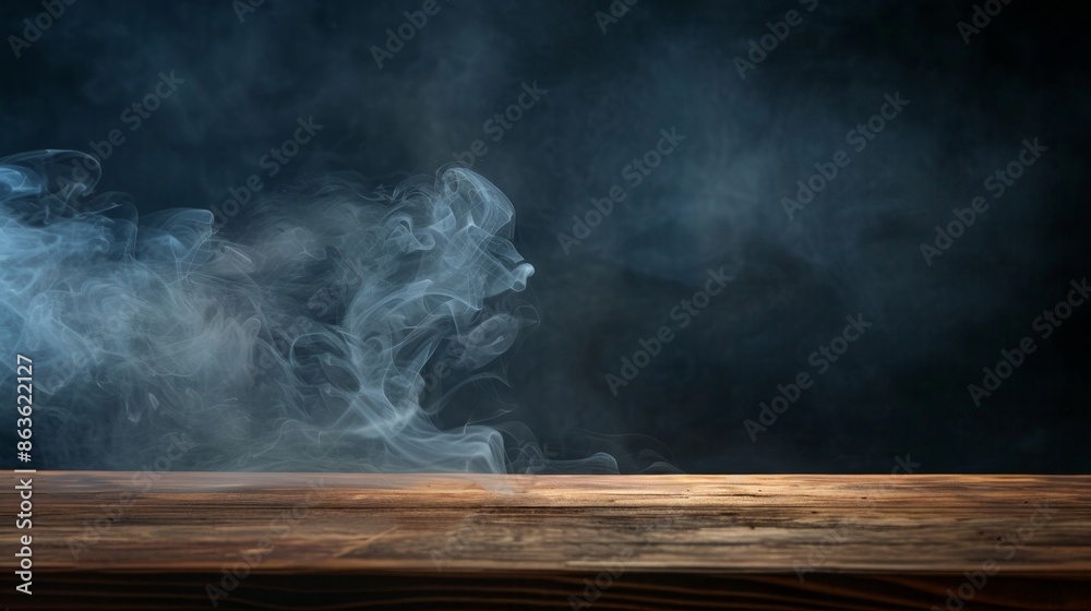 Wooden Tabletop with Smoke Background for Product Display