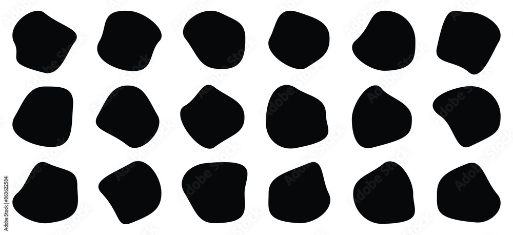 Fototapeta premium Modern liquid irregular blob shape. Organic amoeba blob shape abstract black vector illustration. abstract elements graphic flat style design fluid vector illustration set.