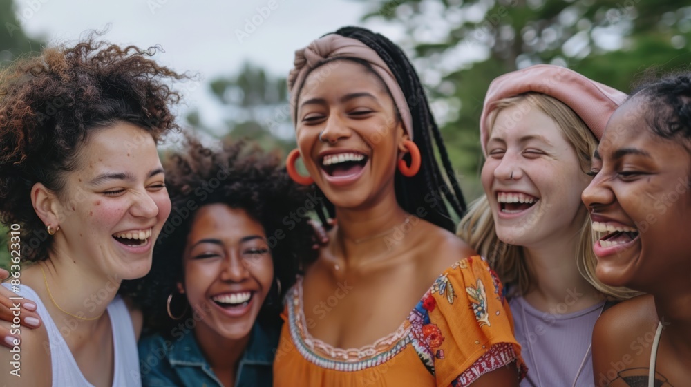 Fototapeta premium A Group of Joyful Women Celebrating Friendship and Unity,Embracing Diversity