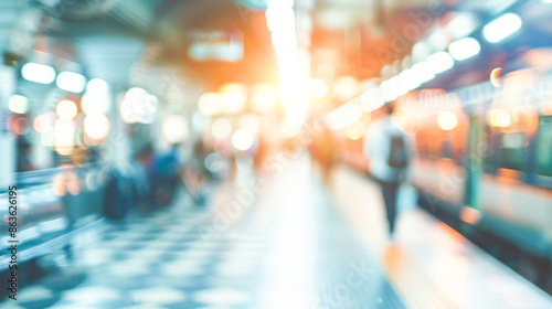 Wallpaper Mural A blurred background of a train station platform walkway with soft lighting and commuters waiting for trains Torontodigital.ca