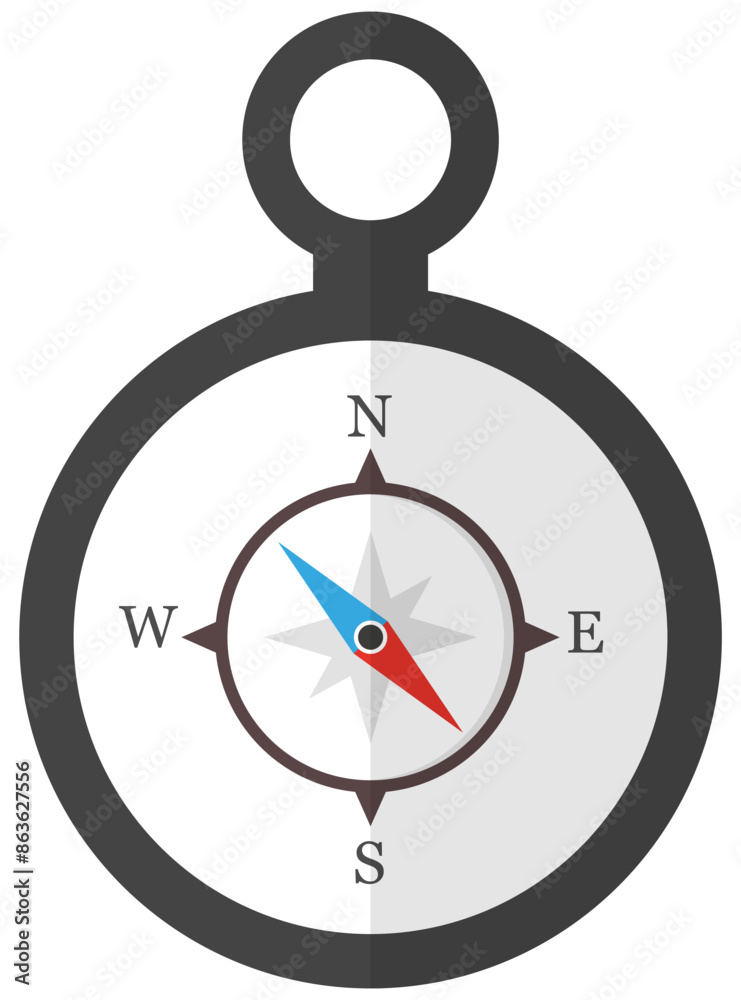 Flat icon of a compass isolated on white background.