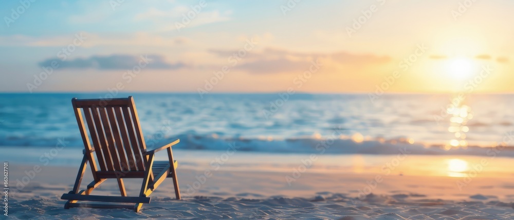 Beige Beach Chair Overlooking Ocean Beige Beach Chair Overlooking Ocean