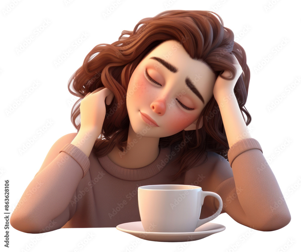 PNG Sleepy woman coffee drink adult. PNG Sleepy woman coffee drink adult.