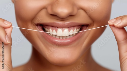 Healthy Smile with Dental Floss - Oral Hygiene Close-up