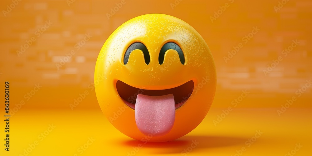 High-quality 4K image of a mischievous 3D emoji sticking out its tongue against a vibrant yellow backdrop, ideal for digital communication and social media projects High-quality 4K image of a mischievous 3D emoji sticking out its tongue against a vibrant yellow backdrop, ideal for digital communication and social media projects