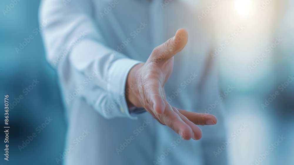 Naklejka premium Woman's Water-Droplet-Covered Hand Reaching Out to Captivating Object in Depthful, Blurred Background