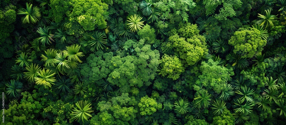 A stunning aerial shot capturing the vibrant green canopy of a tropical rainforest, showcasing the dense foliage and diverse plant species. A stunning aerial shot capturing the vibrant green canopy of a tropical rainforest, showcasing the dense foliage and diverse plant species.