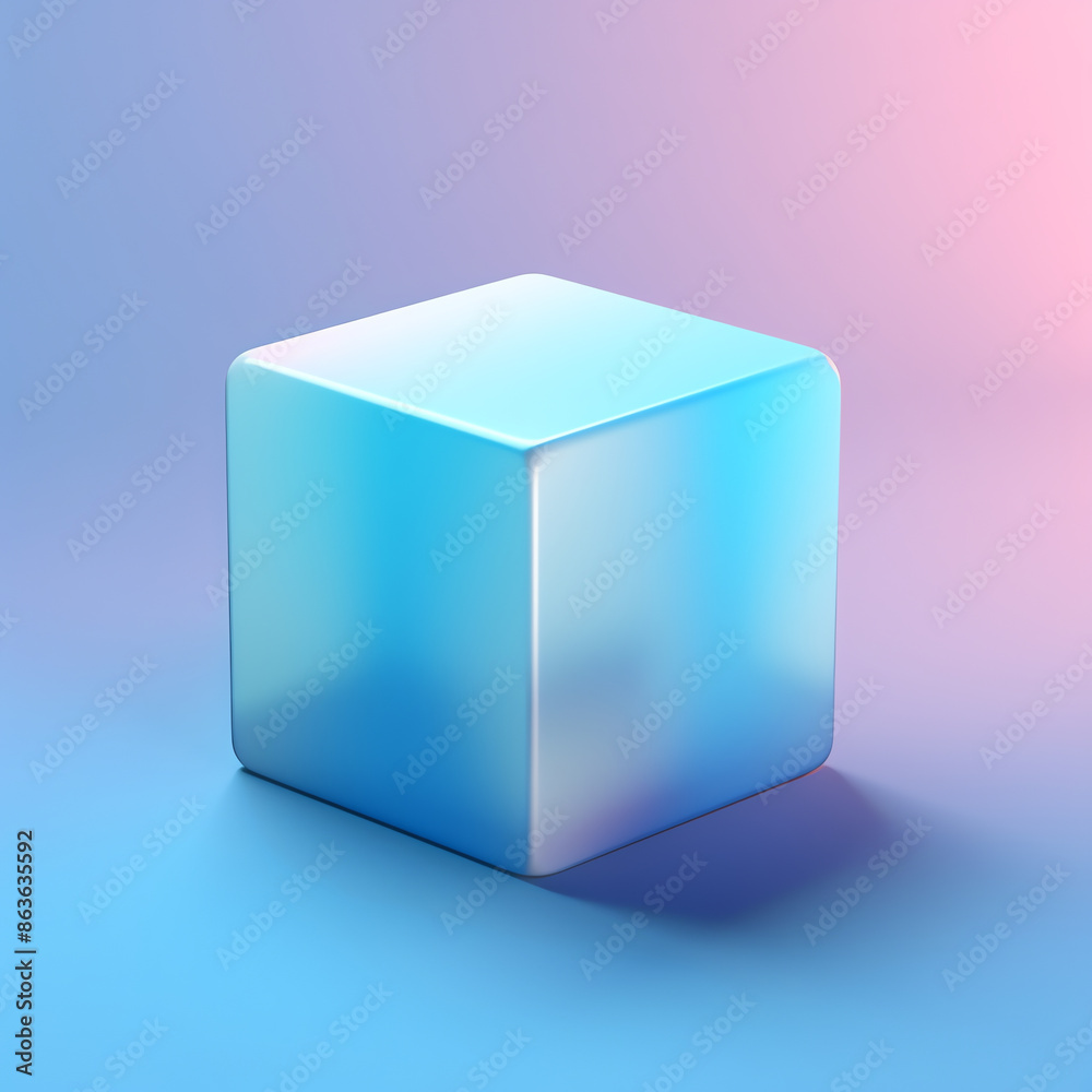 blue cube on a blue and pink background blue cube on a blue and pink background