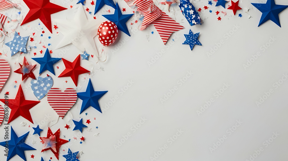 USA flag colors red blue white stars white background. 4th of July concept, USA flag colors red blue white stars white background. 4th of July concept,