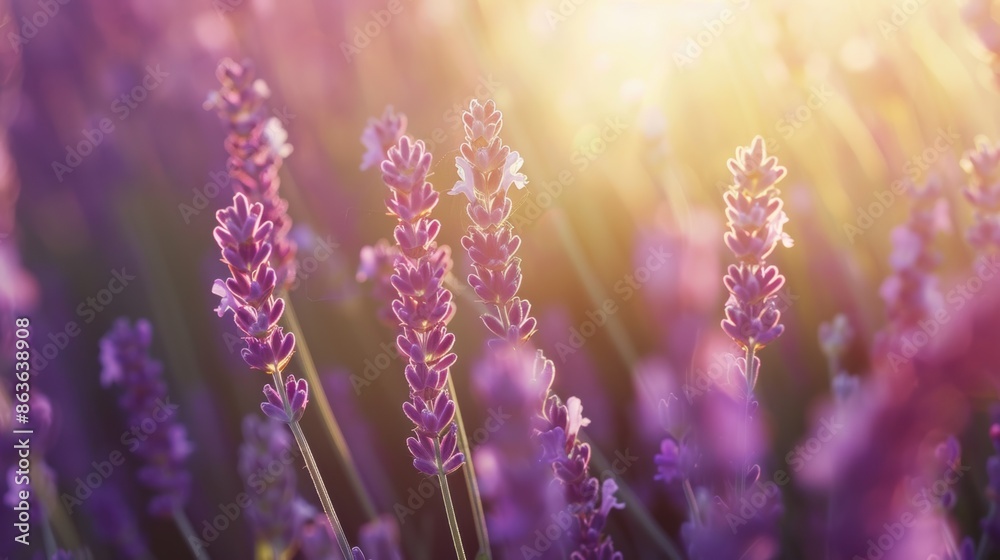 Fototapeta premium A vibrant field of lavender bathed in sunlight