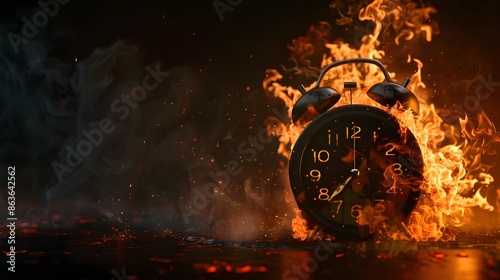 burning alarm clock exploding in flames concept of urgency and deadline pressure