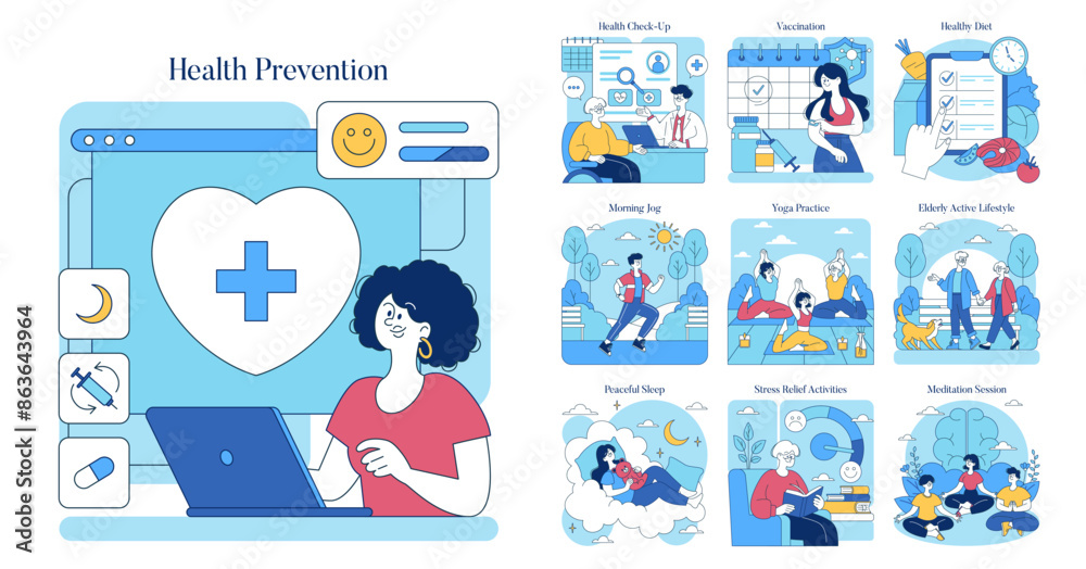 Fototapeta premium Health Prevention. Flat Vector Illustration