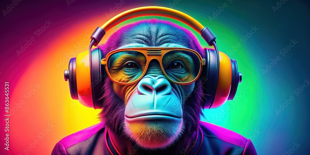 Vibrant acid pop ape with headphones and sunglasses, colorful, ape, headphones, sunglasses, vibrant, acid pop, music, funky, trendy Vibrant acid pop ape with headphones and sunglasses, colorful, ape, headphones, sunglasses, vibrant, acid pop, music, funky, trendy