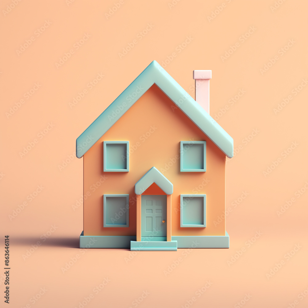 house with a door and windows on a peachy background house with a door and windows on a peachy background