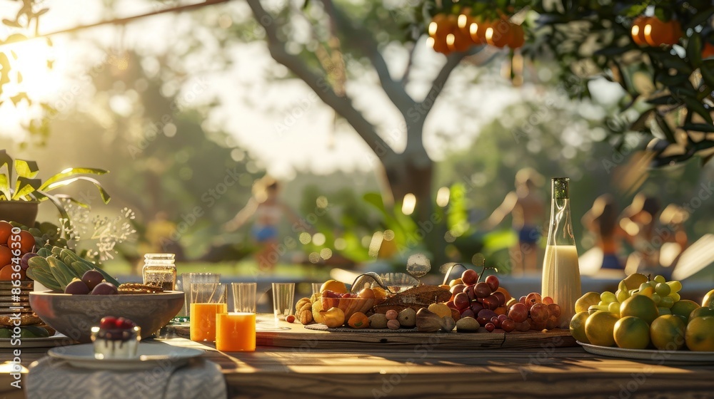 Obraz premium Rustic Morning Bliss Country Brunch with Yoga in Nature