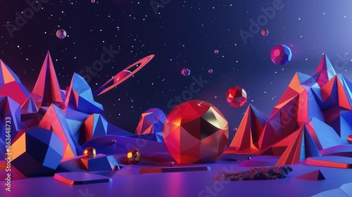 3D render of a spaceship in space with planets and stars in the background. AIG535 photo