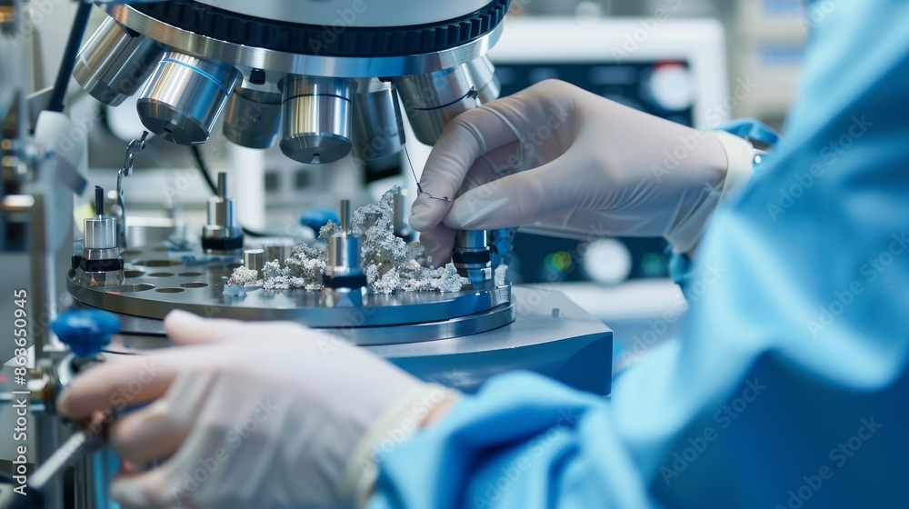 Crystal Clear Expert Scientist Analyzing Sample with Precision in Xray Diffractometer XRD Crystal Clear Expert Scientist Analyzing Sample with Precision in Xray Diffractometer XRD