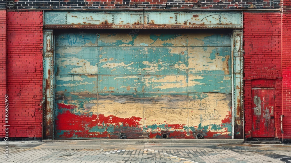 Naklejka premium A brick wall with a large painted advertisement from the 1920s.