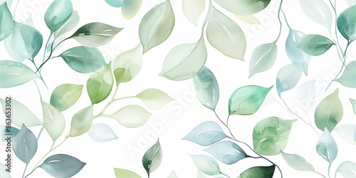 Elegant Watercolor Green and Blue Leaves Pattern   Botanical Nature Art