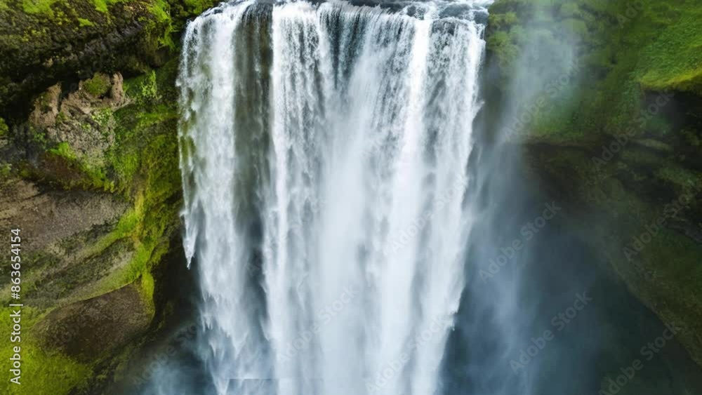 A captivating aerial view of a powerful waterfall cascading down a verdant cliff face in Iceland.
The water crashes against the rocks below, creating a mesmerizing spectacle of natures beauty. A captivating aerial view of a powerful waterfall cascading down a verdant cliff face in Iceland.
The water crashes against the rocks below, creating a mesmerizing spectacle of natures beauty.