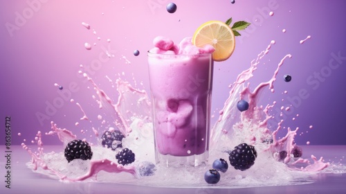 Smoothie, milkshake with fruits in milk splash.