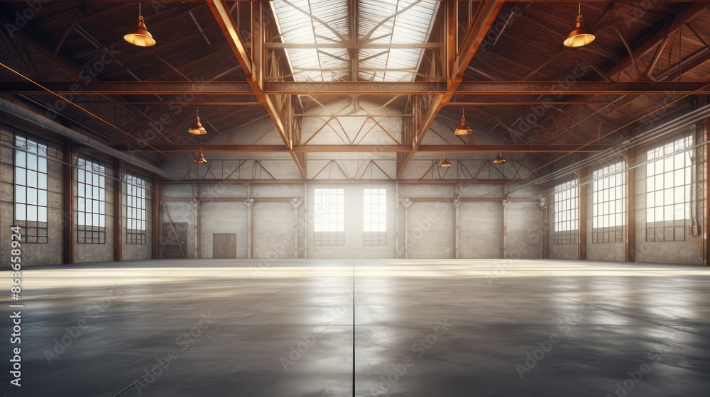 Fototapeta premium Empty factory interior or vacant warehouse