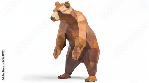 Low Poly Bear Standing Upright on White Geometric Background photo