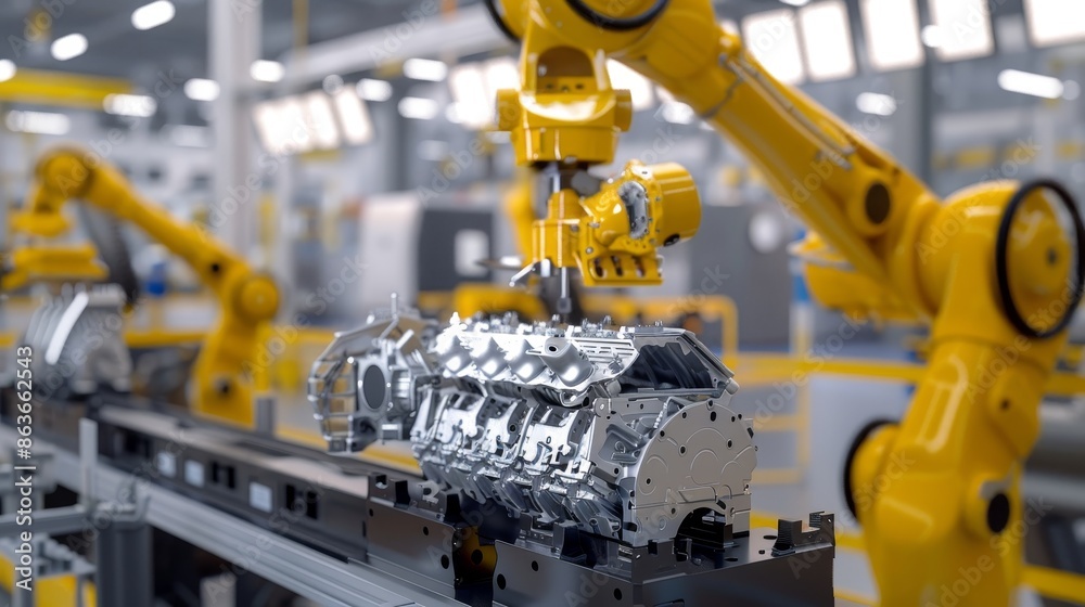 Seamless Automation HighTech Robots Assembling Engine in Car Chassis with Precision and Efficiency Seamless Automation HighTech Robots Assembling Engine in Car Chassis with Precision and Efficiency