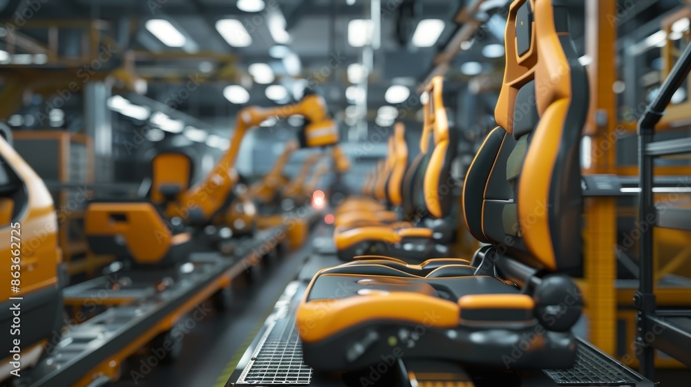 Fototapeta premium Efficient Automation HighTech Robots Seamlessly Installing Car Seats with Precision and Speed