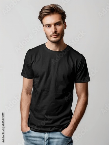 Handsome Man in a Black T-Shirt, Casual Portrait © Bolustck