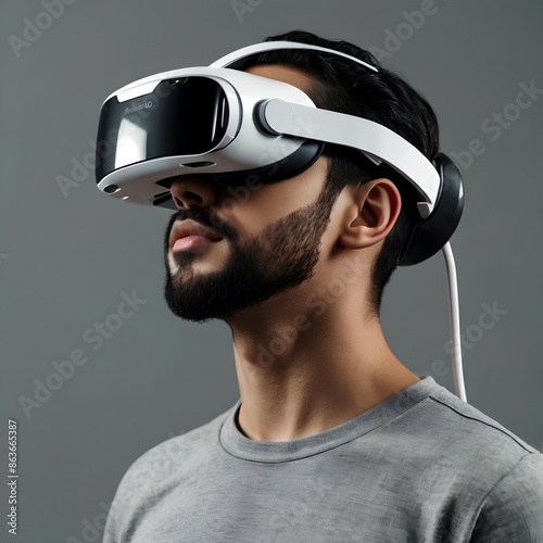 A person wearing virtual reality glasses