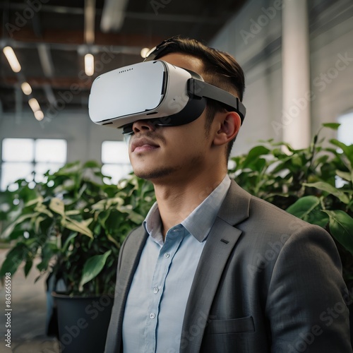A person wearing virtual reality glasses