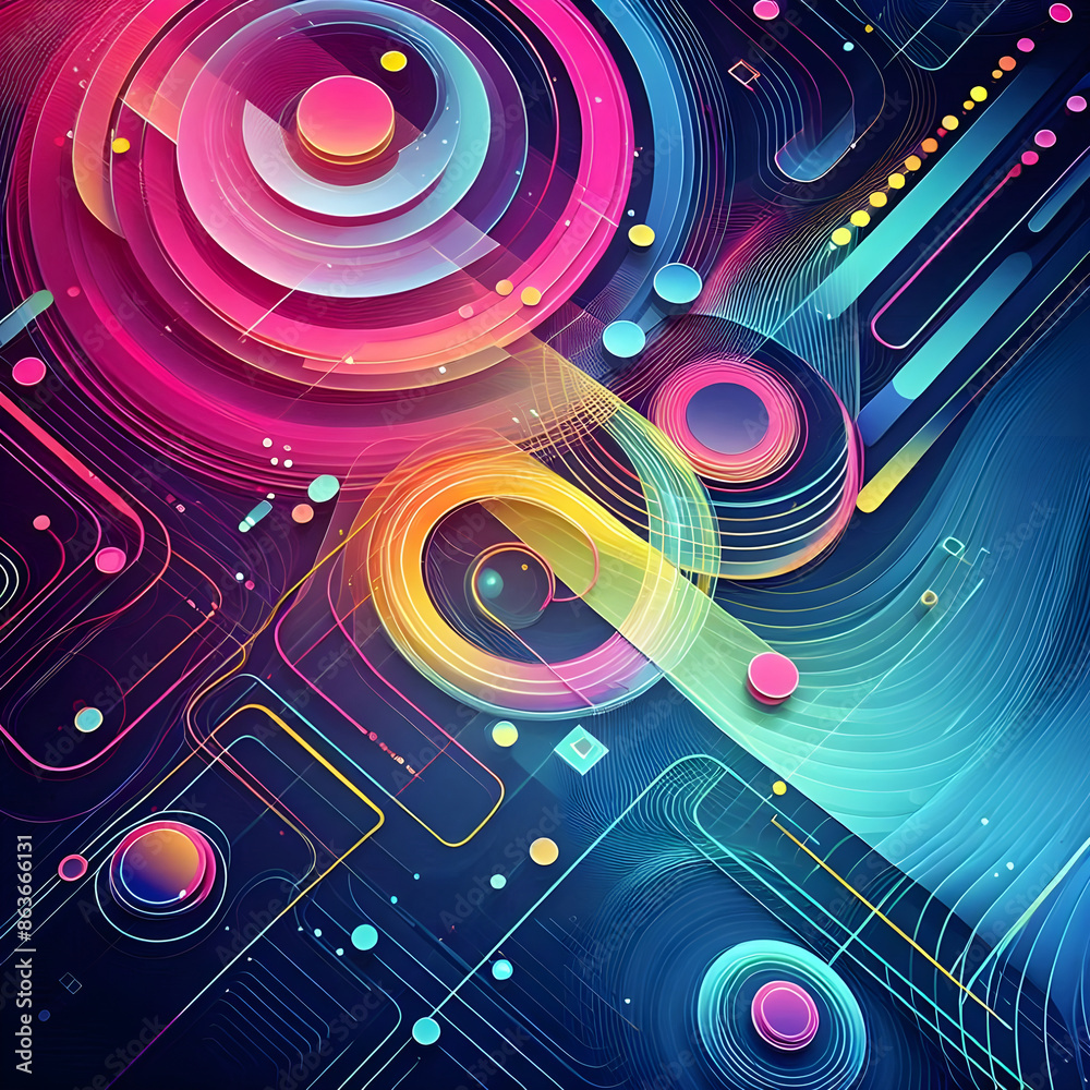 Abstract background with neon shapes such as overlapping circles and squares Generated With AI Abstract background with neon shapes such as overlapping circles and squares Generated With AI