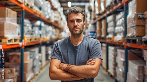 An efficient technical worker man organizing and managing inventory in a warehouse or storeroom
