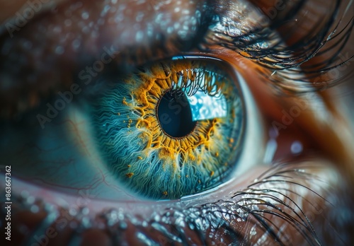 Close Up Of A Blue Eye With Golden Details