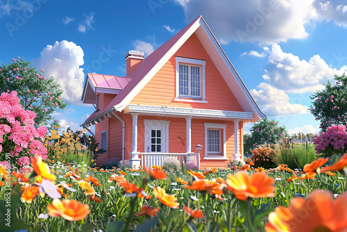 a house with flowers in the foreground © Cristina