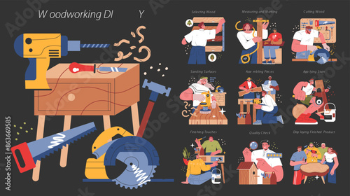 Woodworking DIY. Flat Vector Illustration